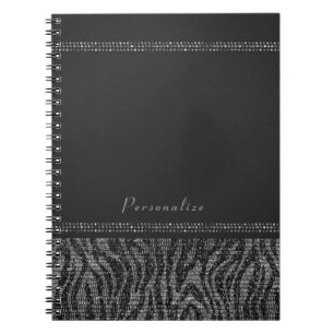 Zebra Glanz Silber & Schwarz Glam Elegant Bling Notizblock