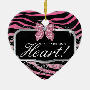 Zebra-Glitzer-Herz-Diamant-Bogen niedlich Keramikornament