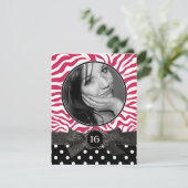 Zebra Glitzer und Punkt Foto Sweet 16 Pink Einladung (Stehend Vorderseite)