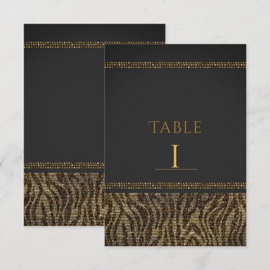 Zebra Glitzernde Pailletten Glam Chic Tischnummern (Vorne/Hinten)