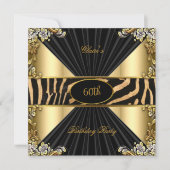 Zebra Gold Cream Leopard Black Birthday Party Einladung (Vorderseite)