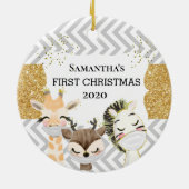 Zebra Gold Giraffe 2020 für Baby's First Christmas Keramik Ornament (Hinten)