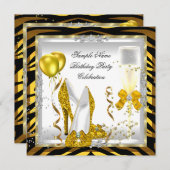 Zebra Gold Glitzer Heelse Yellow Birthday Party Einladung (Vorne/Hinten)