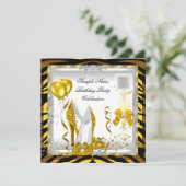 Zebra Gold Glitzer Heelse Yellow Birthday Party Einladung (Stehend Vorderseite)