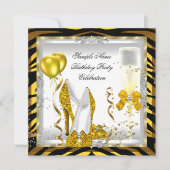 Zebra Gold Glitzer Heelse Yellow Birthday Party Einladung (Vorderseite)