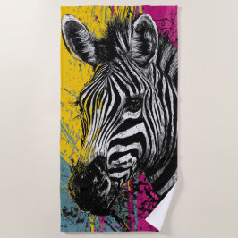 Zebra-Graffiti-Pop-Art-Porträt-Illustration Strandtuch