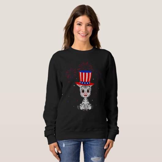 Zebra Graphic Red White Blue Fireworks Dekoration  Sweatshirt (Vorne ganz)
