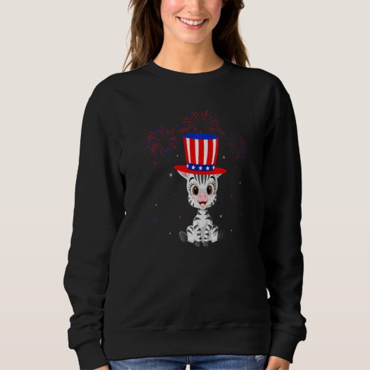 Zebra Graphic Red White Blue Fireworks Dekoration  Sweatshirt (Vorderseite)