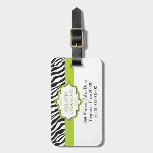 Zebra Green Ribbon Gepäckanhänger (Vorderseite vertikal)