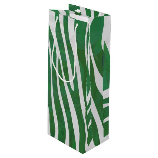 Zebra Green und White Print Geschenktüte Für Weinflaschen (Vorderseite Schrägansicht)