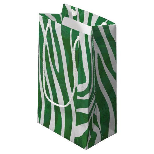 Zebra Green und White Print Kleine Geschenktüte (Vorderseite Schrägansicht)
