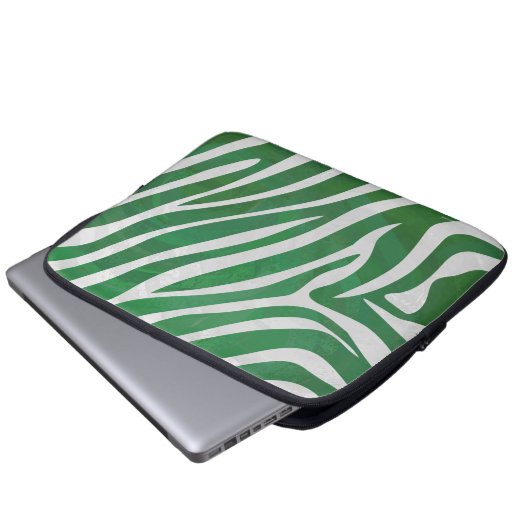 Zebra Green und White Print Laptopschutzhülle (Vorne Knopf)