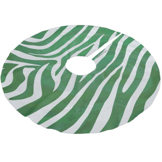 Zebra Green und White Print Polyester Weihnachtsbaumdecke (Schrägansicht)