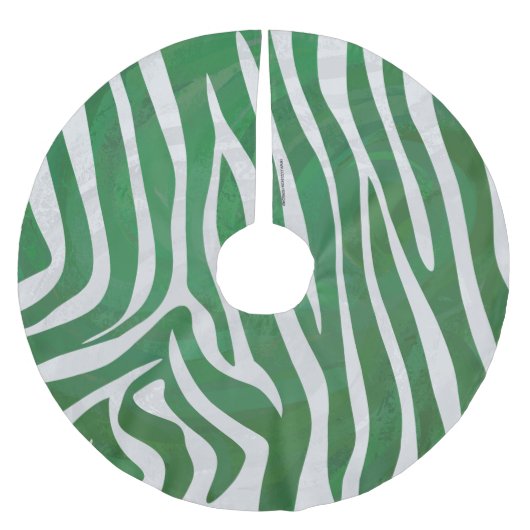 Zebra Green und White Print Polyester Weihnachtsbaumdecke (Vorderseite)