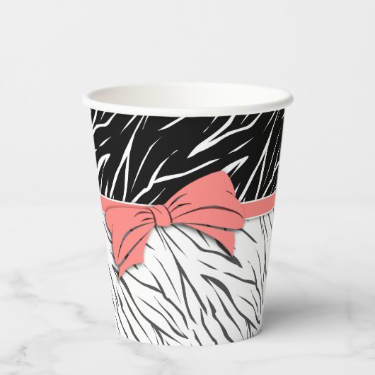 Zebra-Haut Schwarz-weiße Tigerstreifen pink Pappbecher (Rückseite)