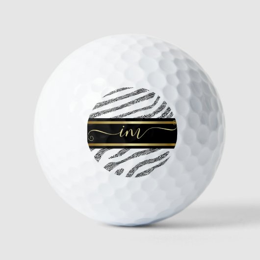 Zebra Hautfarbe Schwarz-Weiß, monogramiert Golfball (Vorderseite)