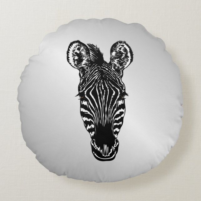 Zebra Head auf Silver Rundes Kissen (Vorderseite)