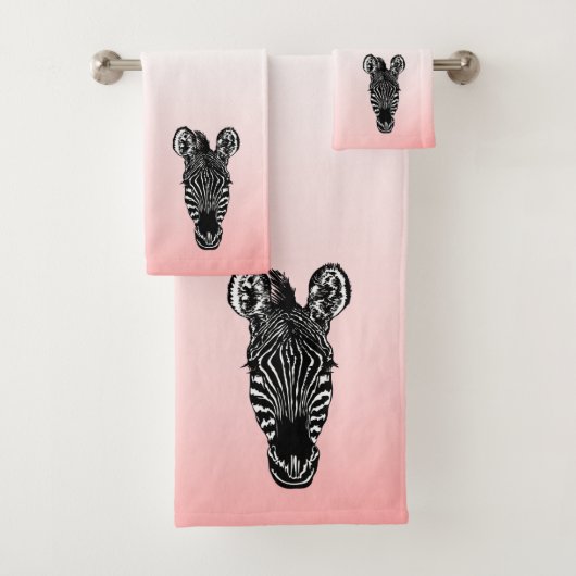 Zebra Head in Rosa Badhandtuch Set (Insitu)