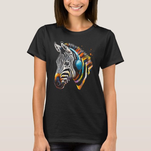Zebra Headphones Artwork Music Animal Motif Zebra T-Shirt (Vorderseite)