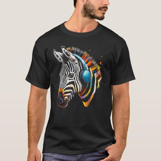 Zebra Headphones Artwork Music Animal Motif Zebra T-Shirt (Vorderseite)