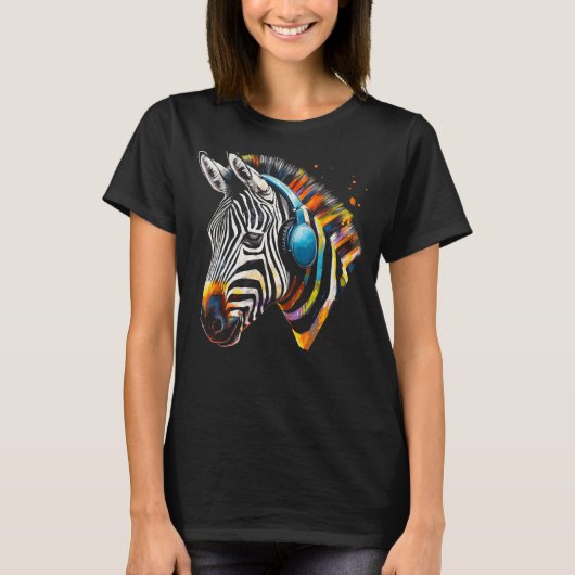 Zebra Headphones Artwork Music Animal Motif Zebra T-Shirt (Vorderseite)