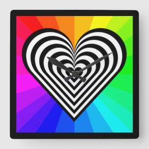 ZEBRA HEART RAINBOW PATTERN QUADRATISCHE WANDUHR
