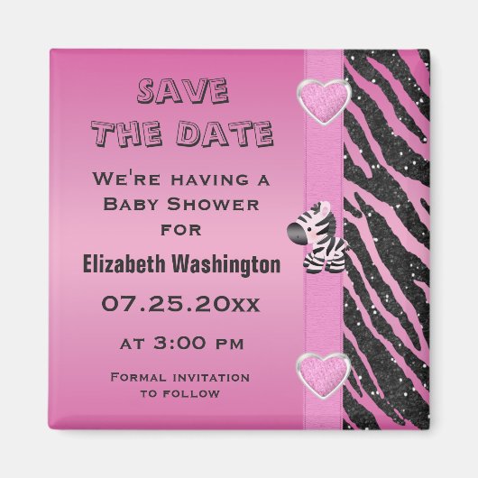 Zebra & Hearts Babydusche Save the Date Magnet (Vorne)