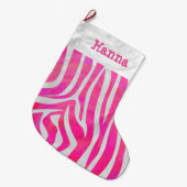 Zebra Heiß rosa und weiß Großer Weihnachtsstrumpf (Vorderansicht (hängend))