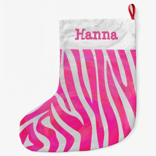 Zebra Heiß rosa und weiß Großer Weihnachtsstrumpf (Rückseite)