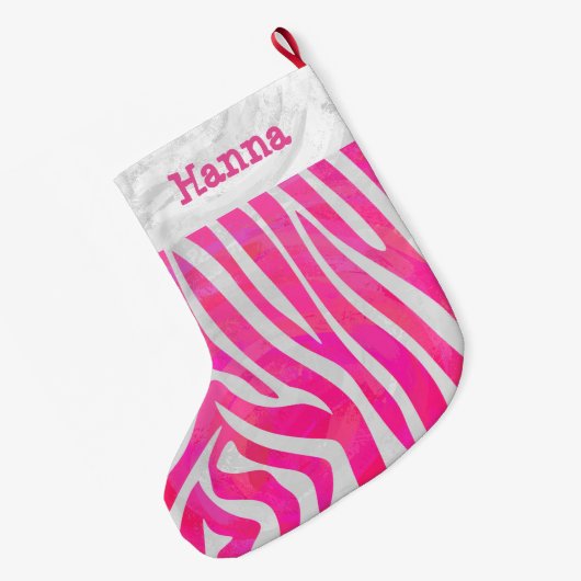 Zebra Heiß rosa und weiß Großer Weihnachtsstrumpf (Rückseite (Hängend))
