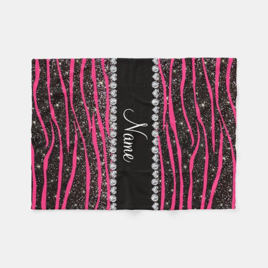 Zebra heißes Rosa des individuellen Namens stripes Fleecedecke (Vorderseite (Horizontal))