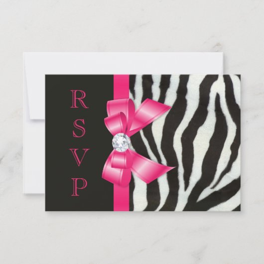 Zebra Hellrosa Schleife RSVP Karte (Vorderseite)