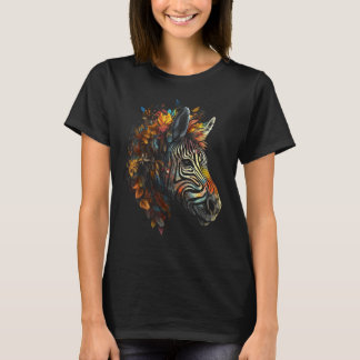 Zebra Herbst Blätter Farbige Tiere Zoo Zebra T-Shirt