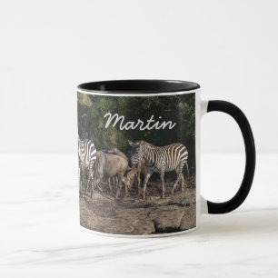 Zebra Herd Personalize Name Black Interior Geschen Tasse