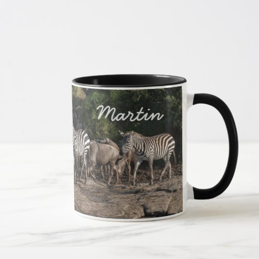 Zebra Herd Personalize Name Black Interior Geschen Tasse (Rechts)