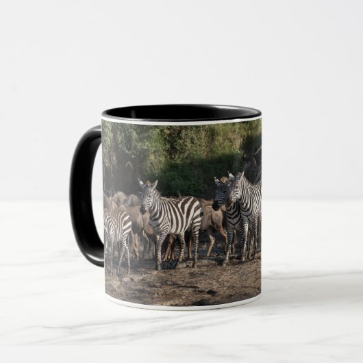 Zebra Herd Personalize Name Black Interior Geschen Tasse (Vorderseite Links)