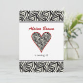 Zebra-Herz-Party Einladungen (Stehend Vorderseite)