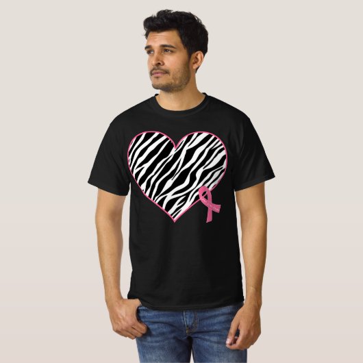Zebra Herz Ribbon Brustkrebs Bewusstsein T-Shirt (Vorne ganz)