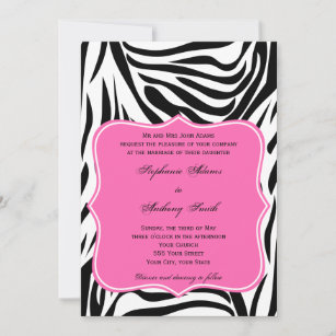 Zebra-Hochzeit in Schwarz, Weiß und Heiß-Rosa Einladung