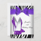 Zebra Hot Lila High Heel Black Birthday Party Einladung (Vorderseite)