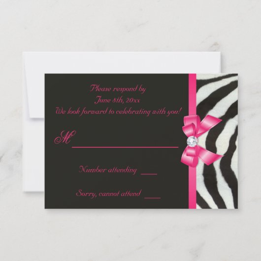 Zebra Hot Pink Bow UAWG RSVP Karte (Rückseite)