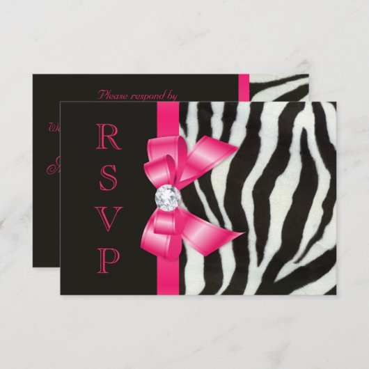 Zebra Hot Pink Bow UAWG RSVP Karte (Vorne/Hinten)