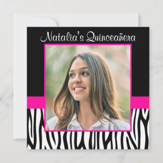 Zebra Hot Pink Foto Quinceanera Einladungen