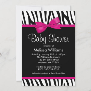 Zebra Hot Pink gedruckte Schleife Baby Shower Einl Einladung