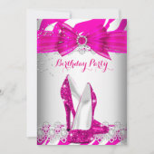 Zebra Hot Pink High Heel Pearl Birthday Party Einladung (Vorderseite)