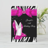 Zebra Hot Pink High Heel Shoe Black Birthday 3 Einladung (Stehend Vorderseite)