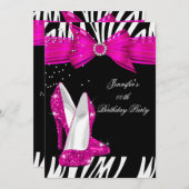 Zebra Hot Pink High Heel Shoe Black Birthday 3 Einladung (Vorne/Hinten)