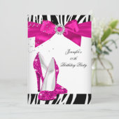 Zebra Hot Pink High Heel Shoe Black Birthday Bow Einladung (Stehend Vorderseite)