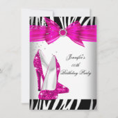 Zebra Hot Pink High Heel Shoe Black Birthday Party Einladung (Vorderseite)