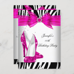 Zebra Hot Pink High Heel Shoe Black Birthday Party Einladung